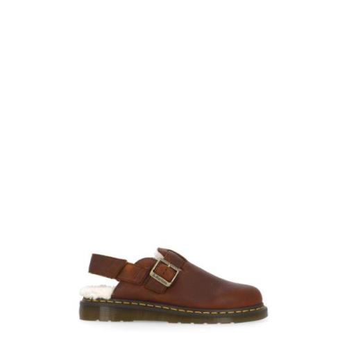 Bruine Leren Platte Schoenen met Velcro Dr. Martens , Brown , Dames