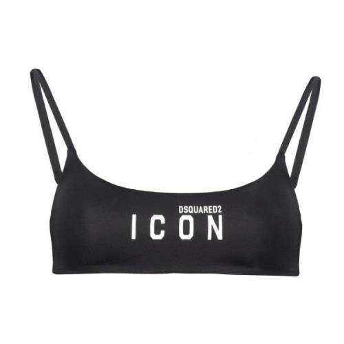 Logo Print Bandeau Bikini Top Dsquared2 , Black , Dames