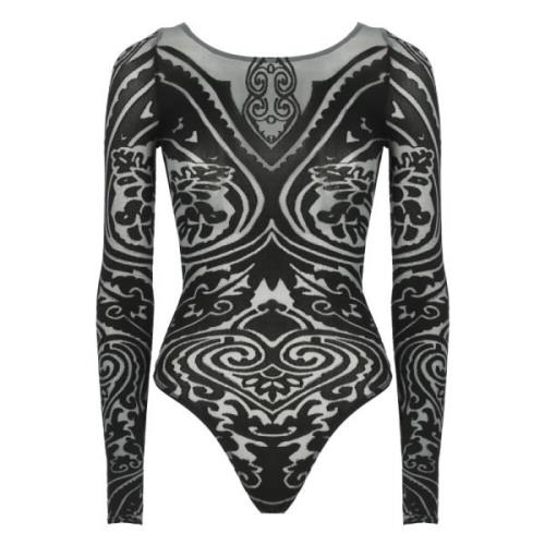 Zwarte Paisley Tattoo Body Top Wolford , Black , Dames