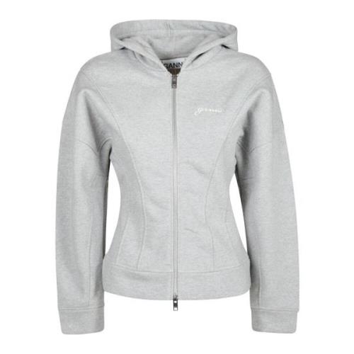 Comfortabele Zip Hoodie Ganni , Gray , Dames