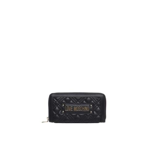 Zwarte Quilted Portemonnee met Metalen Logo Love Moschino , Black , Da...