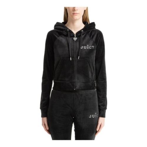 Trekkoord Rits Effen Logo Hoodie Juicy Couture , Black , Dames