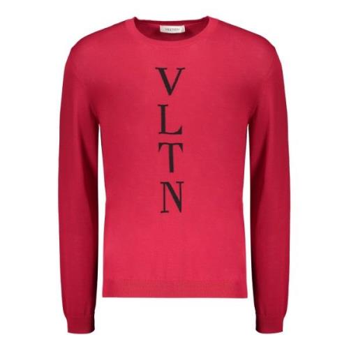 Katoenen crew-neck sweater met logodetail Valentino , Red , Heren