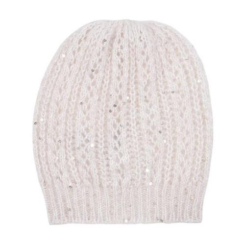 Mohair Gebreide Muts met Pailletten Eleventy , White , Unisex