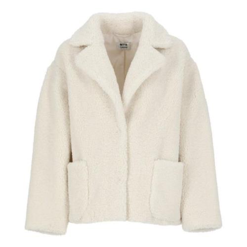 Ivory Faux Fur Peak Lapel Coat Betta Corradi , Beige , Dames