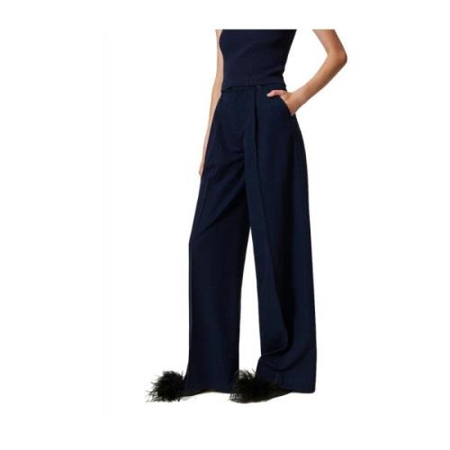 Wijde Gestreepte Lurex Broek Twinset , Blue , Dames