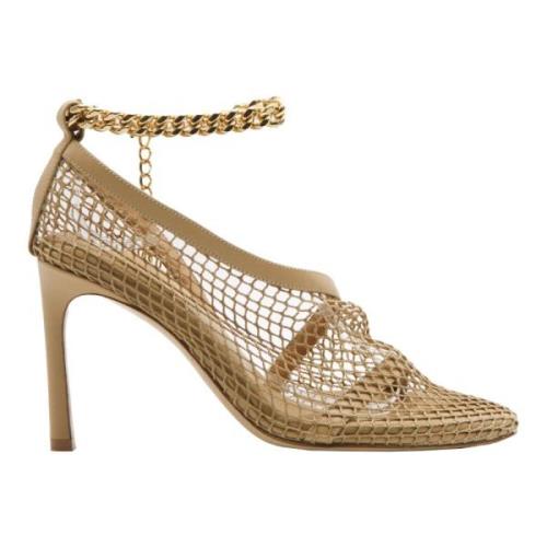 Leren en Mesh Stiletto Sandalen Bottega Veneta , Beige , Dames