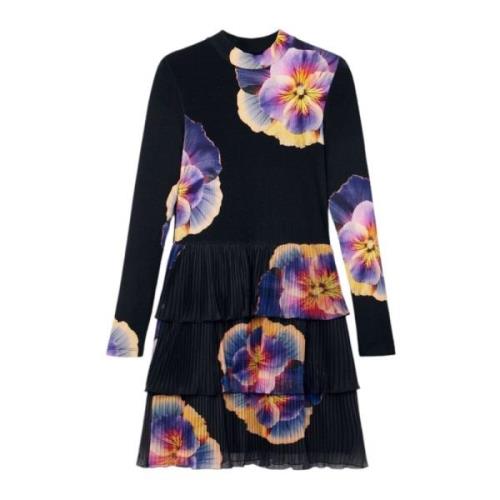 Bloemen Lange Mouw Zwarte Jurk Desigual , Black , Dames