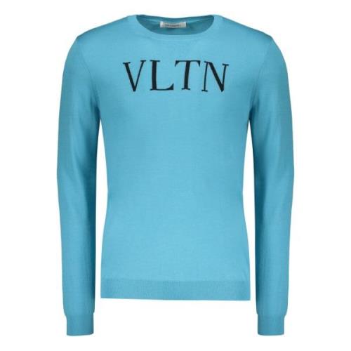 Geribbelde crew-neck sweater met logodetail Valentino , Blue , Heren