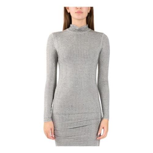 Hoge hals jersey top met strass Pinko , Gray , Dames