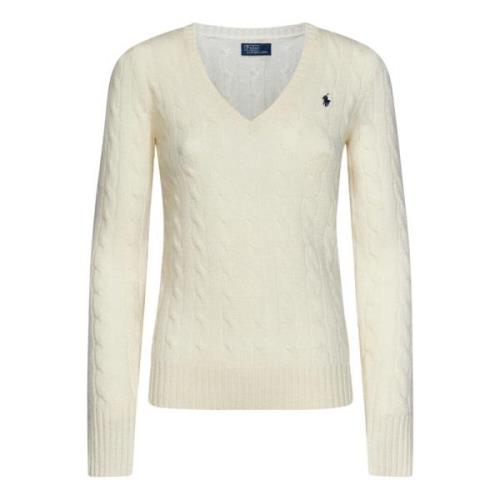 Luxe Wol Kasjmier V-Hals Trui Polo Ralph Lauren , White , Dames