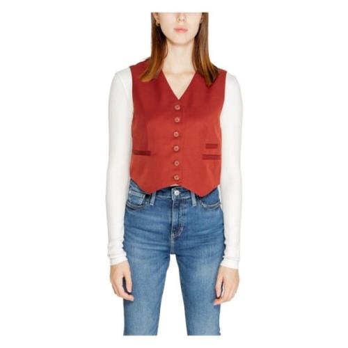 Rode Mouwloze Knoop Gilet Herfst/Winter Vero Moda , Red , Dames