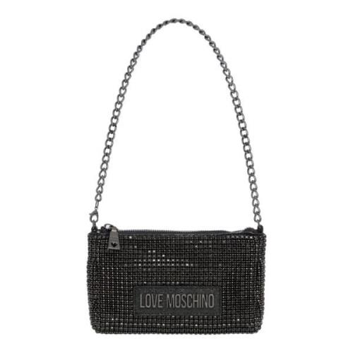 Stijlvolle Schoudertas met Rits en Logo Love Moschino , Black , Dames