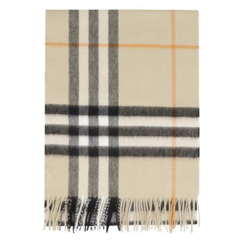 Luxe Geruite Cashmere Sjaal Burberry , Beige , Dames