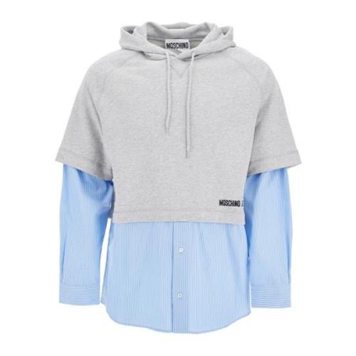 Hybride Sweatshirt met Overhemd Onderkant Moschino , Gray , Heren