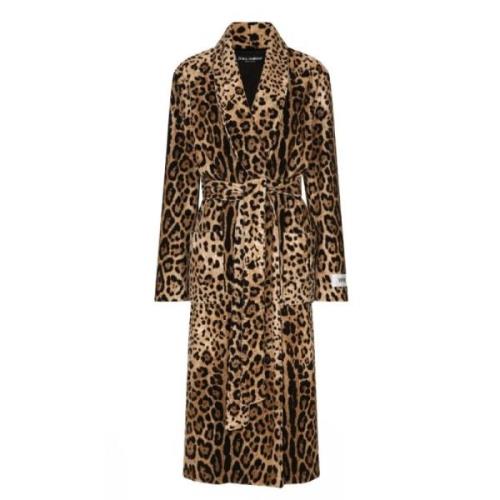 Luipaardprint Zelfbindende Jas Dolce & Gabbana , Brown , Dames