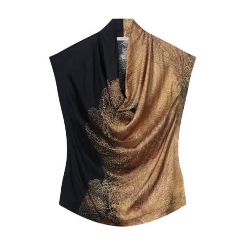 Mouwloze Top met Randprint Summum Woman , Brown , Dames