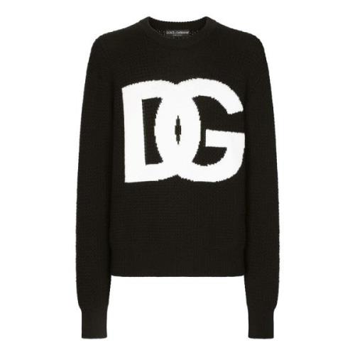 Logo Intarsia Wol Crewneck Sweater Dolce & Gabbana , Black , Heren