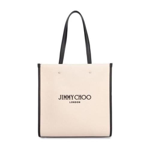 Logo Tote Tas met Leren Detail Jimmy Choo , Beige , Dames