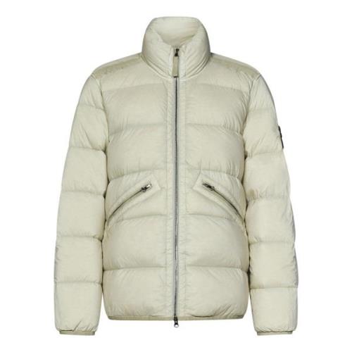 Roomwitte hoge kraagjas Stone Island , Beige , Heren