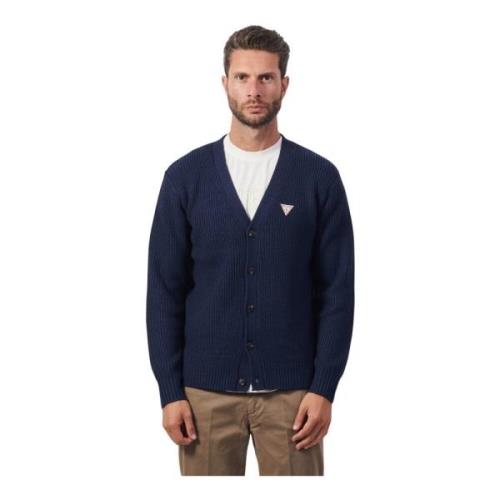 Blauwe Patch Logo Cardigan Sweater Guess , Blue , Heren