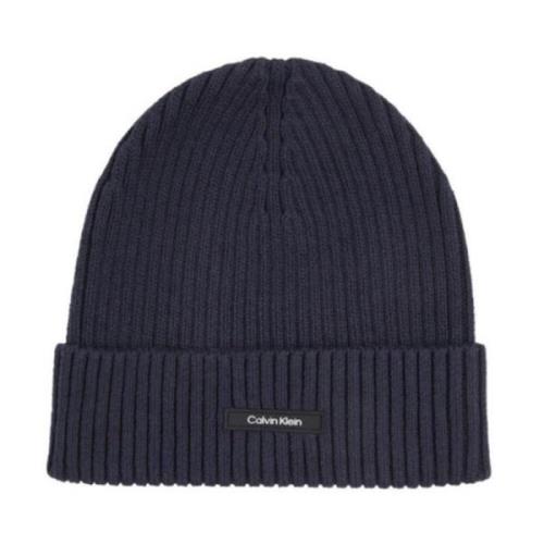 Klassieke Katoenen Rib Beanie Muts Calvin Klein , Blue , Heren