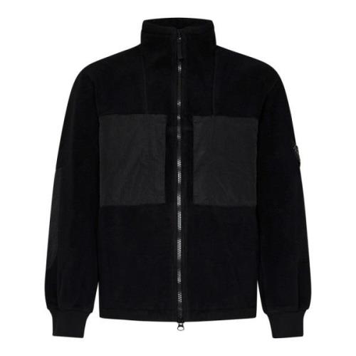 Zwarte Jassen met Nylon Patches Stone Island , Black , Heren