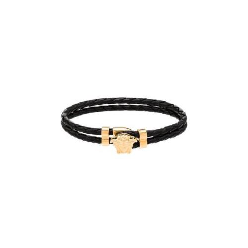 Zwart Medusa Leren Armband Versace , Black , Heren