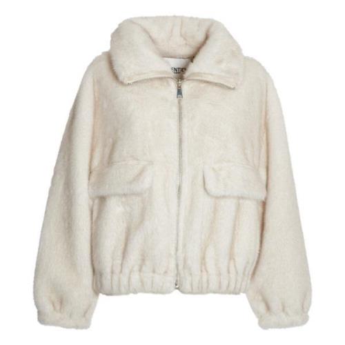 Ecru Faux Fur Bomber Jacket Essentiel Antwerp , Beige , Dames