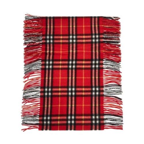 Luxe Cashmere Ruitpatroon Franje Sjaal Burberry , Red , Unisex