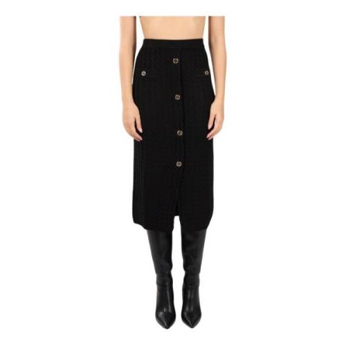 Geribbelde gebreide midi-jurk met knopen Twinset , Black , Dames