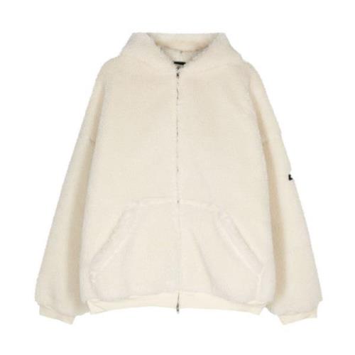 Faux-Shearling Hoodie met Appliqué Logo Balenciaga , Beige , Dames