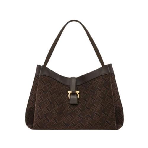 Monogram Tote Bag in Bruin Salvatore Ferragamo , Brown , Dames