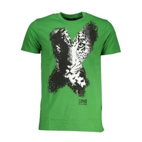 Luipaardprint T-shirt voor mannen Cavalli Class , Green , Heren