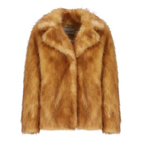 Bruine Faux Fur Kraag Jas Stand Studio , Brown , Dames