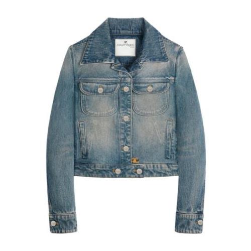 Geborduurd Denimjack met Logo Courrèges , Blue , Dames