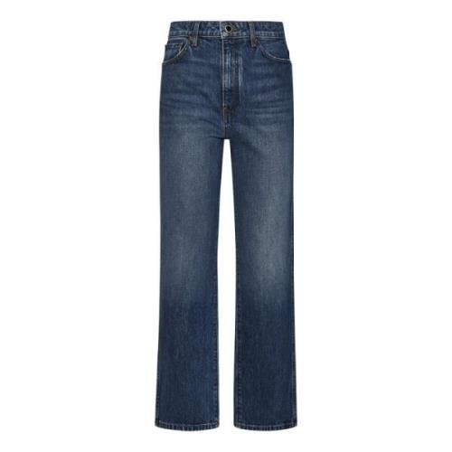 Blauwe Faded High-Waisted Cropped Jeans Khaite , Blue , Dames