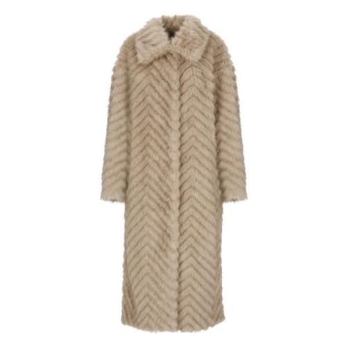 Beige Faux Fur Jas met Kraag Stand Studio , Beige , Dames