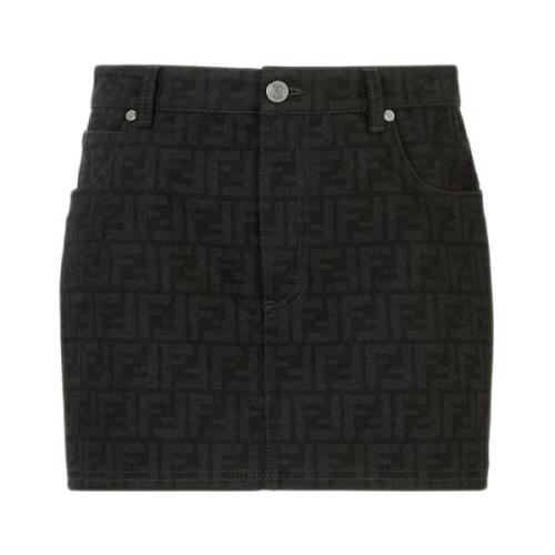 Zwarte Denim Mini Rok met FF Motief Fendi , Black , Dames