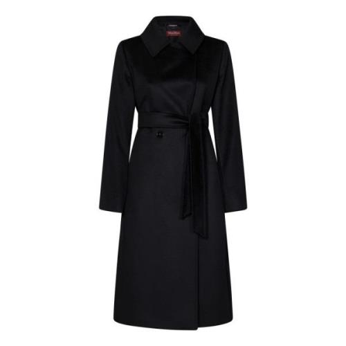 Zwarte Wol Mantel in Gewaadstijl Max Mara , Black , Dames