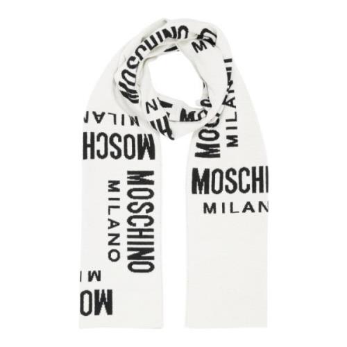 Logo Wollen Sjaal Multicolor Patroon Moschino , White , Heren