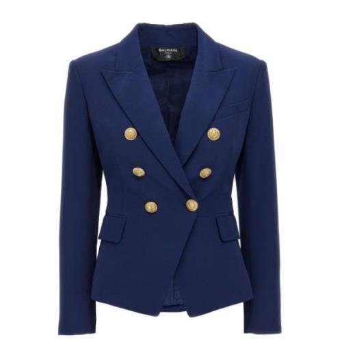 Midnight Blue Double Breasted Blazer Balmain , Blue , Dames