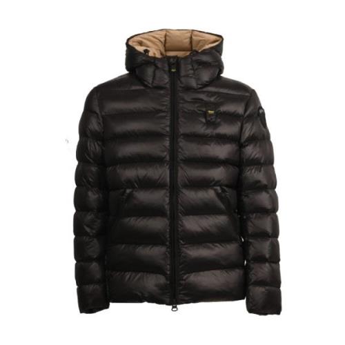 Heren Geruite Nylon Jas Blauer , Black , Heren