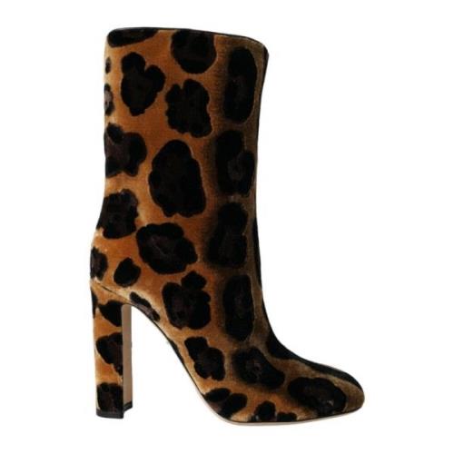 Leopard Print Velvet Booties Dolce & Gabbana , Brown , Dames