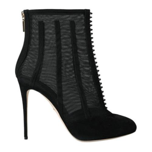 Zwarte Mesh Booties Enkellaarzen Dolce & Gabbana , Black , Dames