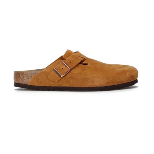 Bruin Leren Boston Pantoffels met Lage Zool Birkenstock , Brown , Dame...