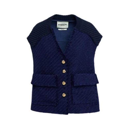 Geologische Mouwloze Wollen Blend Vest Essentiel Antwerp , Blue , Dame...