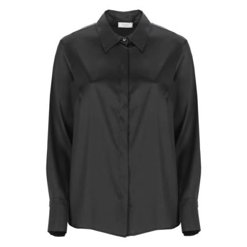 Zwarte Satijnen Shirt met Kraag Peserico , Black , Dames