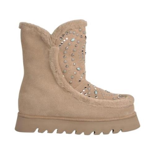 Studded fur enkellaarsjes Alma EN Pena , Beige , Dames