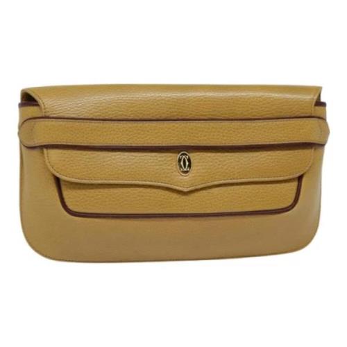 Pre-owned Leather clutches Cartier Vintage , Beige , Dames